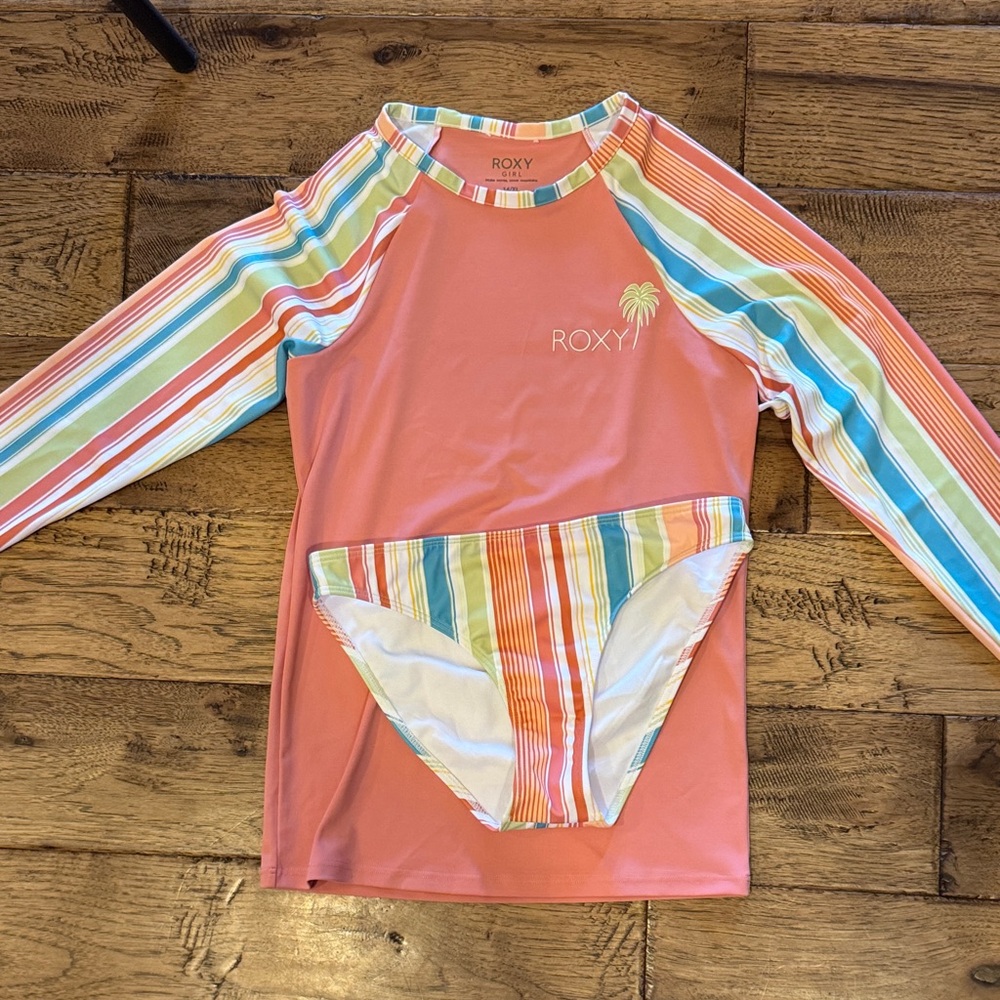 Roxy Kids Rashguard Set - Pink with Striped Sleeves